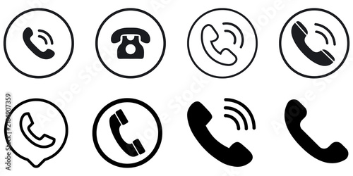 Contact phone communication icons set isolated on transparent background