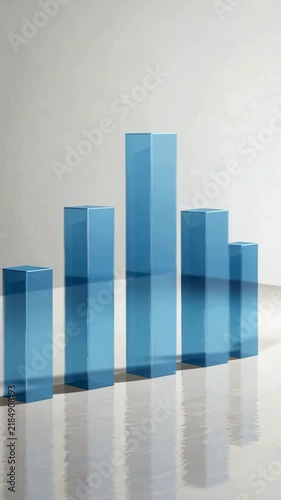Blue financial bars reflected on a white surface