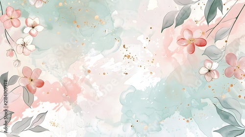 Decorative background with pastel-colored, watercolor-style flowers.