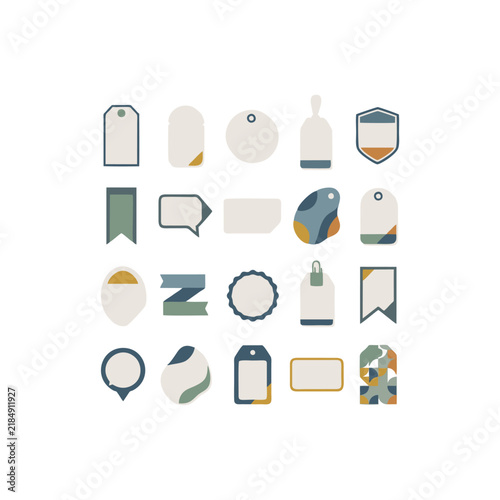 Set of various minimalist flat design tags and labels for branding and retail.