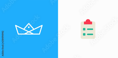 Minimalist boat and checklist icons on blue background