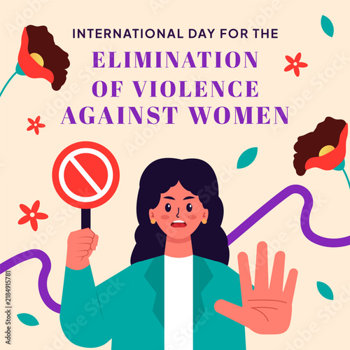 Elimination of Violence Against Women Square Banner Woman Stop Gesture