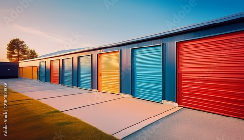 generative ai mini colorful metal self storage facilities rental units warehouse exterior industry garage building