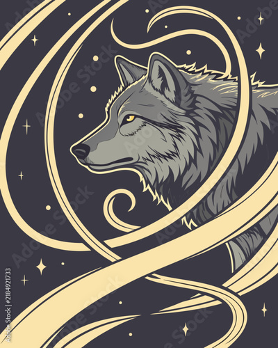 Mystical Wolf with Cosmic Ribbons