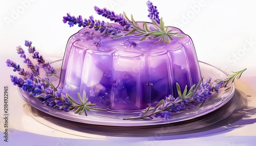 digital drawing of dessert jello with edible lavender flowers