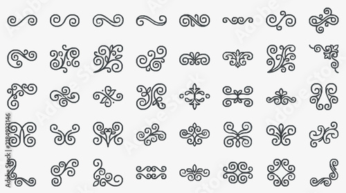 Elegant Ornamental Swirl and Floral Line Art Design Collection