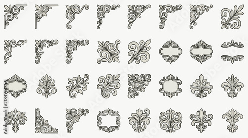 Elegant Ornamental Corner and Floral Design Patterns for Interior Decor and Branding