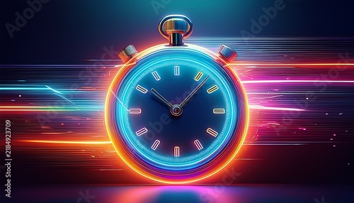 stopwatch neon with speed lines