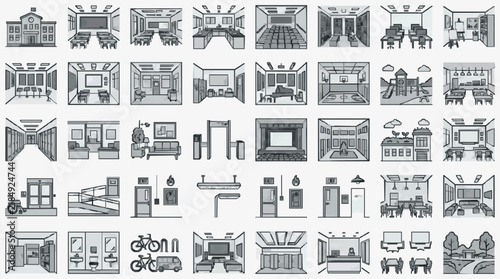 Comprehensive Collection of Interior and Exterior Space Concept Sketches for Design Planning