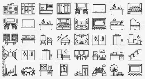 Comprehensive Icon Set of Various Indoor and Outdoor Locations and Activities