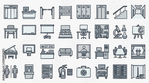 Comprehensive icons set for office education and workspace essentials