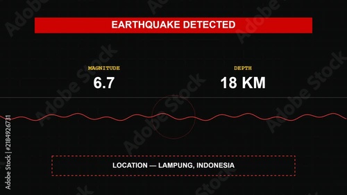 Earthquake Detected Alert Graphic with Seismic Wave Animation.