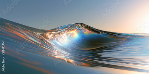The Wave That Lifts In Shimmering Motion As Sunlight Slides Across Blue Water And Silver Crests, ai generated.