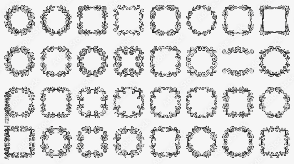 Fototapeta premium Elegant Ornamental Frame Decorations with Floral and Vine Motifs for Design Projects