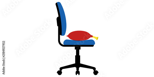 Принти на полотні Office chair with blue seat and backrest holding a red inflatable cushion for ergonomic support and comfort