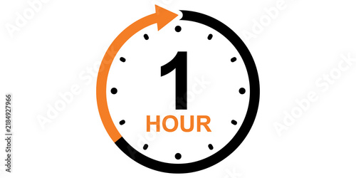 Принти на полотні Clock face showing one hour with orange arrow progress indicator, symbolizing time, deadlines, and scheduling