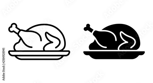Roasted Chicken Icons, Thanksgiving Dinner Vector Graphics, Poultry Meal Symbols, Food Illustration Set