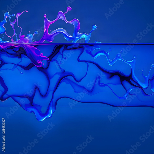 Abstract Blue and Violet Ink Flow Across Transparent Glass