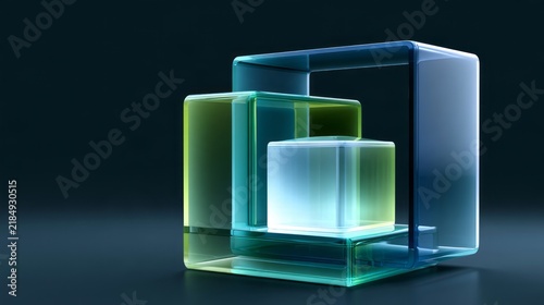 Abstract Nested Glass Cubes Representing Modular Data Storage and Digital Infrastructure. AI generative