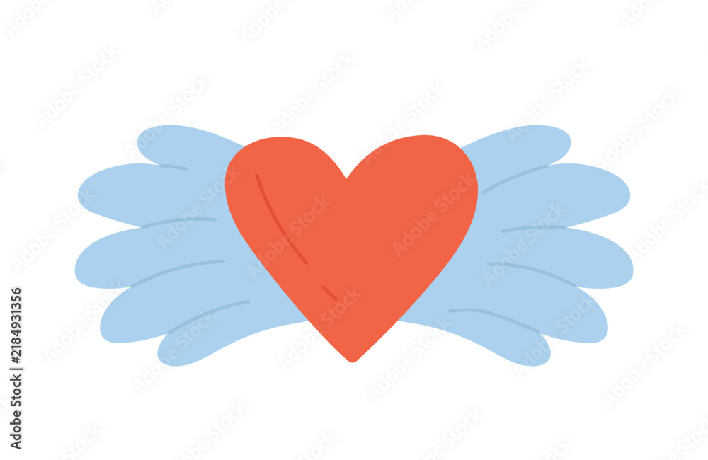 Fototapeta premium Heart with wings. Valentine day celebrate, romance and couple love vector illustration