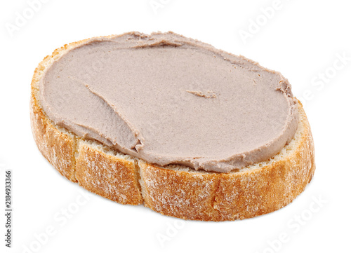 pate on a slice of bread isolated on a white background.