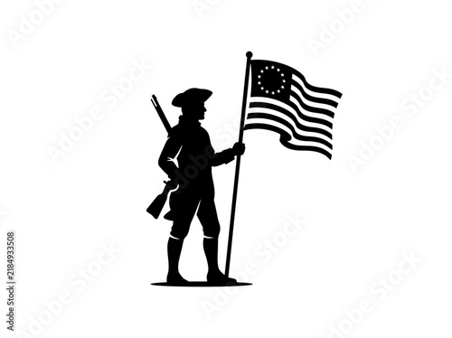 Minuteman Soldier Holding American Flag Silhouette 1.