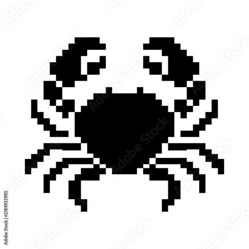 Black silhouette pixel art crab with pincers.
