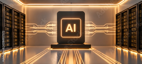 Obraz na płótnie Artificial Intelligence AI Server Room Data Center Cloud Computing Machine Learning 3D Render 