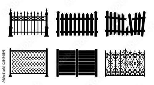 Foto Vector Fence Silhouettes: Ornate, Picket, Chain Link, Broken, Modern Styles