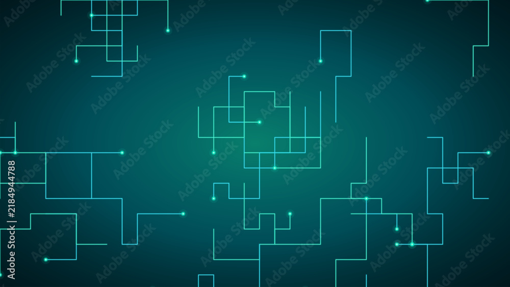 Fototapeta premium Abstract digital network background with glowing green lines and nodes