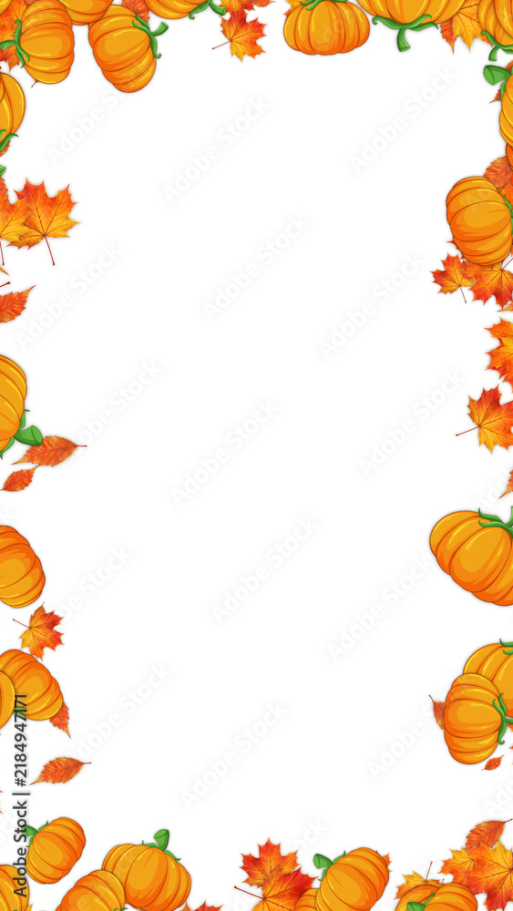 Obraz premium autumn leaves and pumpkins border frame isolated on transparent background,png pumpkin thanksgiving and Halloween celebration video stream overlay vertical social media design element