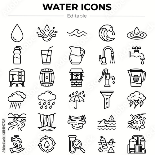 Water, Liquid and Hydration Vector Icon Collection