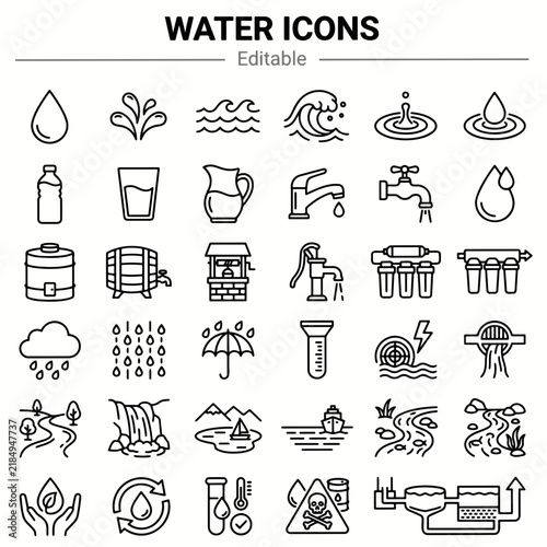 Water and Droplet Minimalist Vector Icons