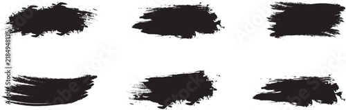 Brush lines set. Vector black paint brush spots, highlighter lines or felt-tip pen marker. Ink Set of abstract black grunge brush strokes and dry paint smears texture