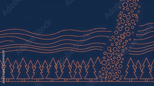 Stylized Geometric Line Art Moving on Dark Blue Background