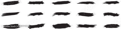 Black brush strokes vector illustration, abstract grunge texture on white background Collection of diverse black brush strokes and splatters artistic texture elements