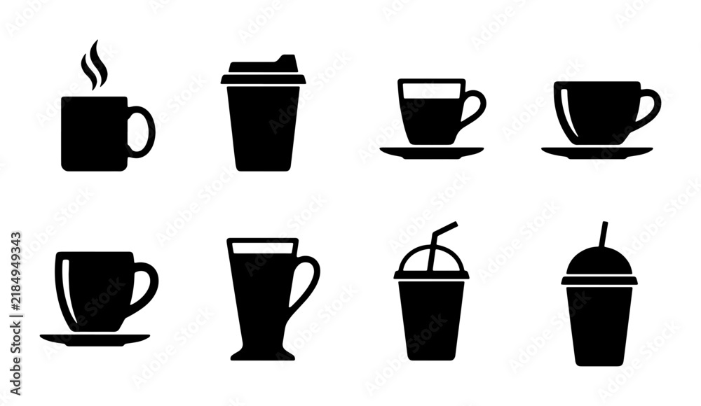 Fototapeta premium Coffee Cup Icons Set, Hot Beverage & Takeaway Drink Vector Graphics, Cafe & Restaurant Menu Elements