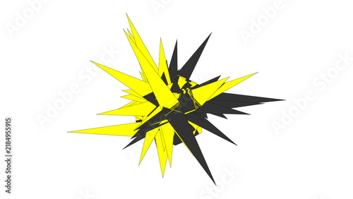 Quadro su tela Explosive abstract starburst sculpture composed of sharp yellow and black pointed spikes creates dynamic geometric chaos for modern art and energy backgrounds