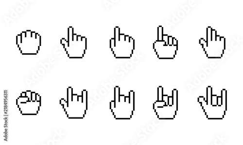 Gestures Hand Set with Pixel Art Design