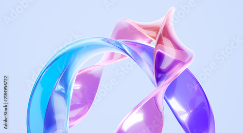 Abstract 3D of Glossy Intertwined Glass Shapes in Blue Pink and Purple Gradient Colors Modern Digital Art Sculpture background