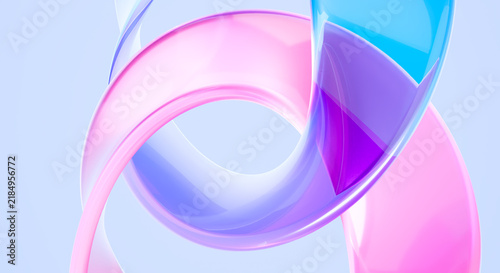 Abstract 3D Render of Flowing Glass Ribbons in Pink Blue and Purple Pastel Colors Modern Digital Art Background