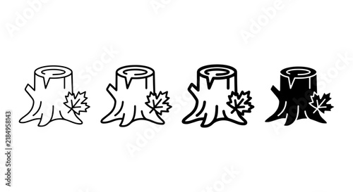 Foto Tree Stump Icons Set, Forest Remnant Vector Graphics, Autumn Leaf Symbol, Nature
