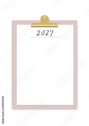 Plakat 2027の手書き文字入りのフリースペースのある紙とバインダー - シンプルな2027年のプランナー