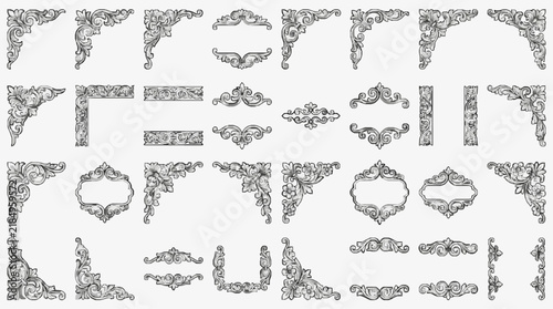 Bild auf Leinwand Elegant Ornate Corner Decorative Molding and Frames Collection for Interior Desi
