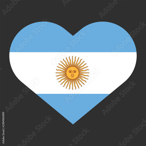 Argentina flag in heart vector illustration sign. Flag of argentina in the shape of Heart with contrasting contour, symbol of love for his country or valentine day, patriotism.