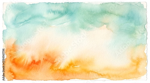 Watercolor wash background with blended orange and teal hues creating a soft atmospheric texture