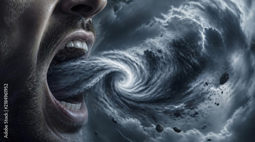 Man Emitting Cosmic Vortex from Open Mouth