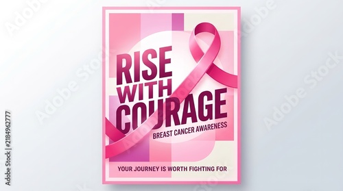 Pink breast cancer awareness sign featuring ribbon and motivational text