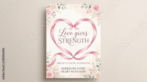 Love gives strength breast cancer awareness card with heart ribbon strength awareness