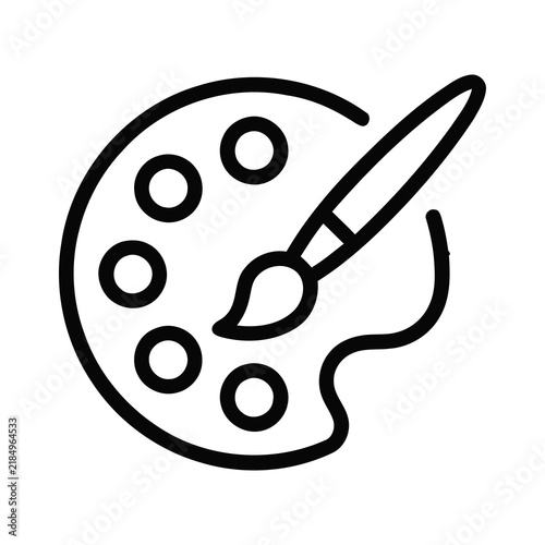 Minimalist Outline Art Palette with Paintbrush Sign Graphic Symbol Icon